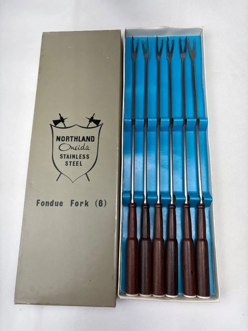 Northland Oneida Stainless Steel Fondue Forks Set 6 Wood Handles